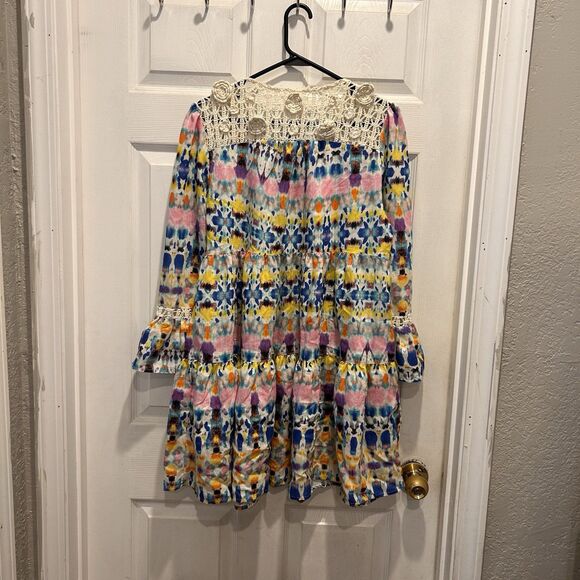 Aqua By Bloomingdale's Lace Crochet Mini Dress Womens Large Fit And Flare - Picture 9 of 9